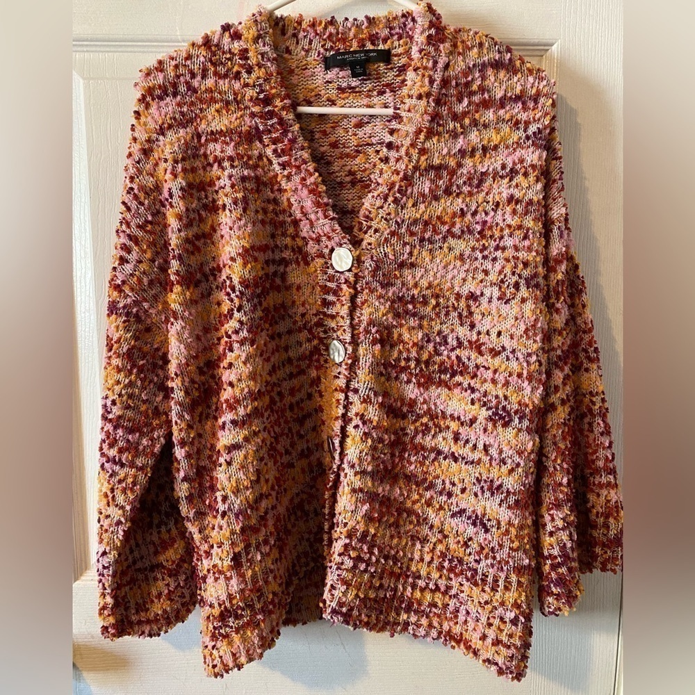 Andrew Marc M Cardigan New York‎ Sweater Raspberry Spice Confetti Buttons